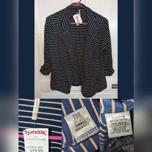 Navy blue and white striped blazer